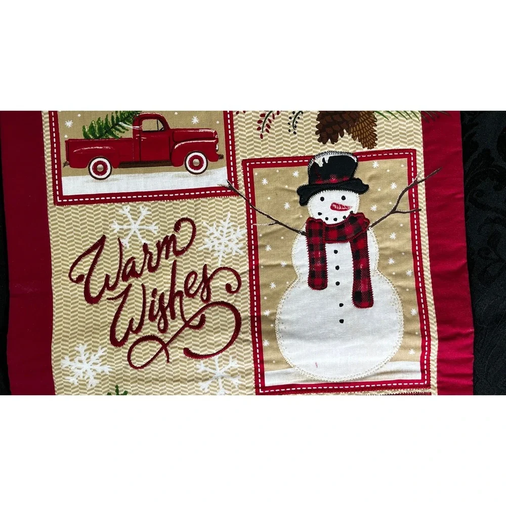 St Nicholas Square Christmas Table Runner Warm Wishes Red Truck Snowman 13x35